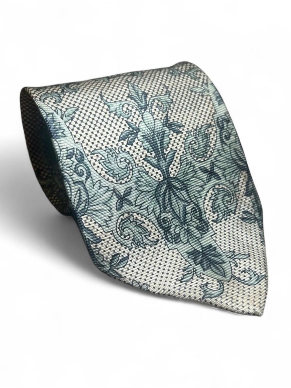 Gianni Versace Vintage Tie Green Gray Baroque Medallion Silk Necktie Italy Men